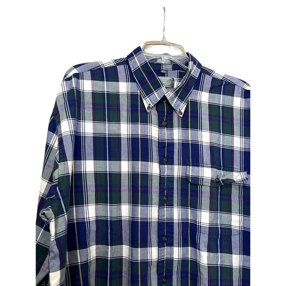VTG Lord & Taylor Kensington Cotton Twill Long‎ Sleeve Blue Green Plaid XL Shirt